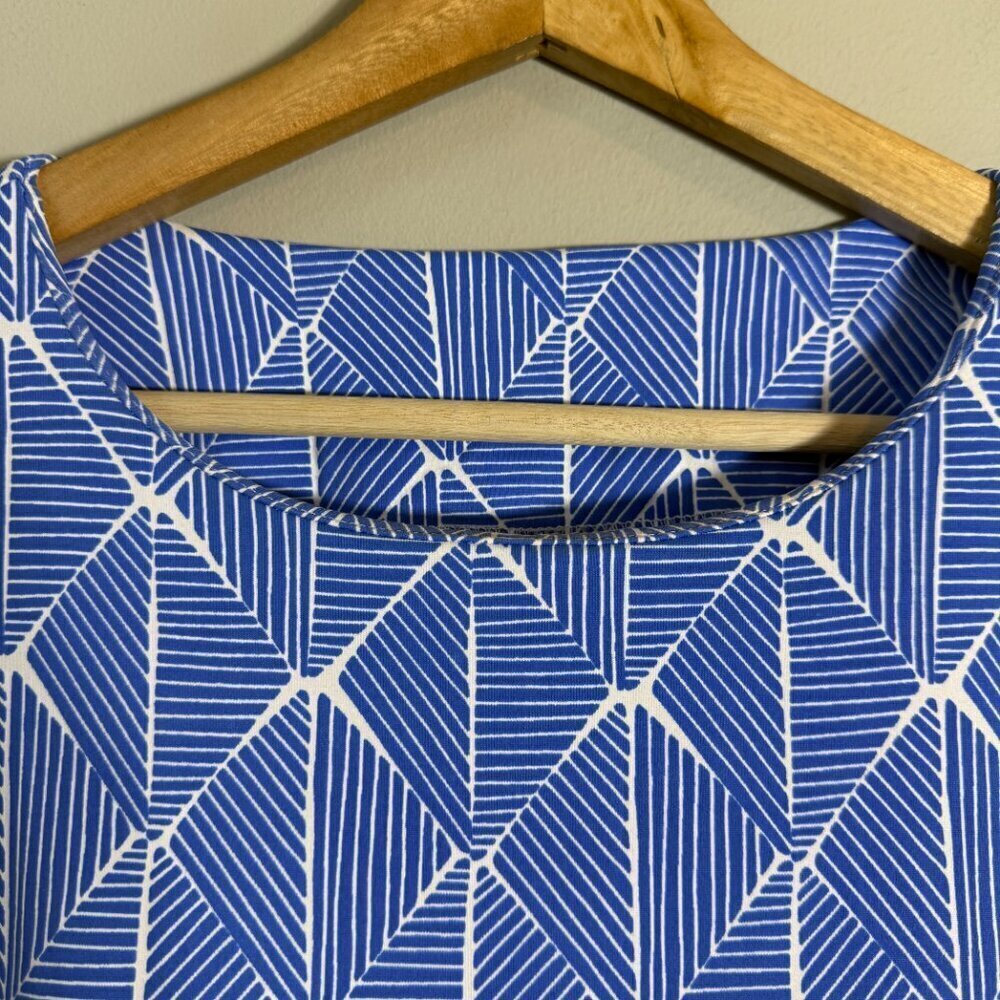 Mahi Gold Patterned Shift Mini Dress Womens Small Blue White Nautical Scuba Chic - Picture 5 of 10